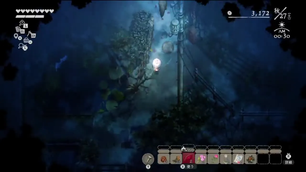 秋の夜に狐を追いかけるゲーム画面