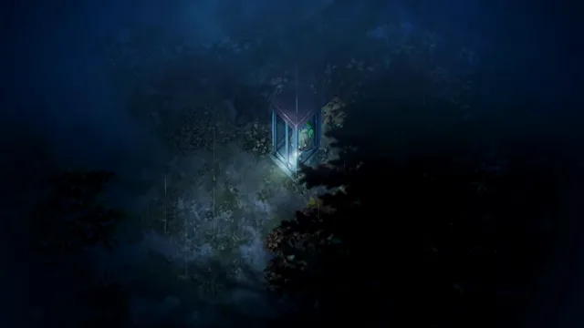 主人公が夜の電話ボックスに入ったゲーム画面
