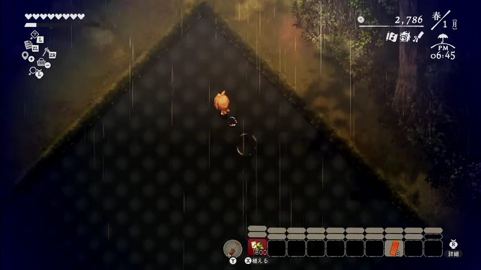 春1日の水田でワサビの苗800個を選び植える操作が表示されたゲーム画面
