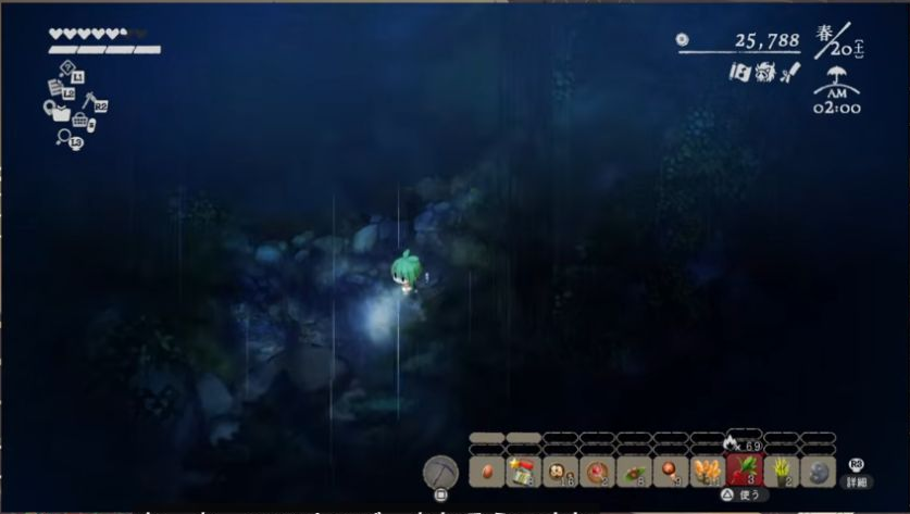 最終夜に暗い穴の石道を懐中電灯で進むゲーム画面
