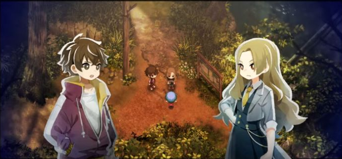 村の細い道でスミレとキスケに会うゲーム画面