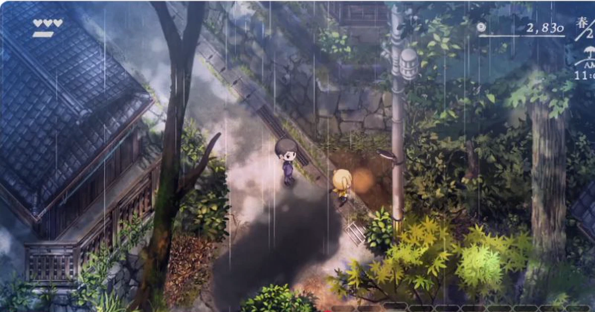屋外の地面で魔除けナンテンの苗を植えられるゲーム画面