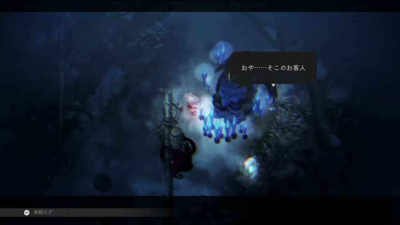 天狗の前に並ぶ青いろうそくのゲーム画面