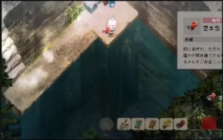 釣り上げた直後に右上へ空き缶と表示されたゲーム画面