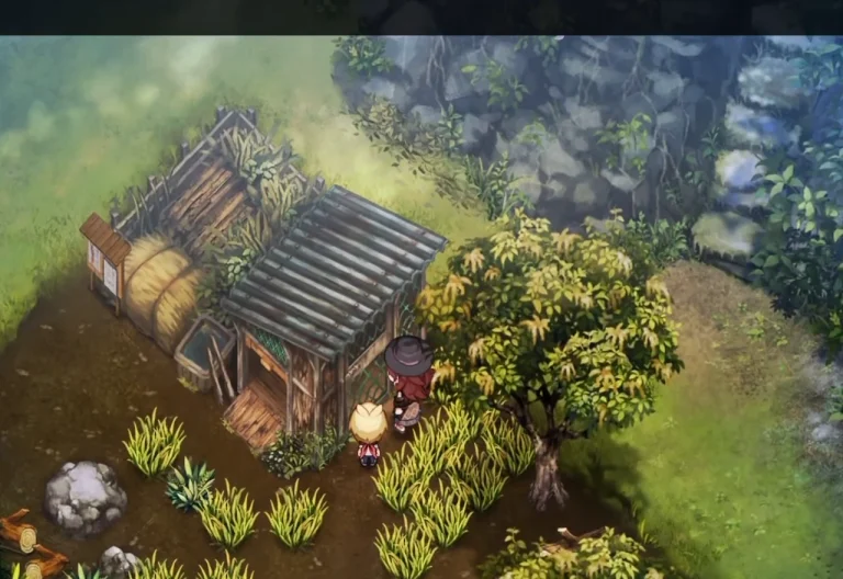 チナナと主人公が最初の鶏小屋の前に立つゲーム画面