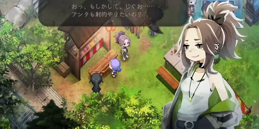 縁日の射的屋台で射的へ参加する会話が表示されたゲーム画面