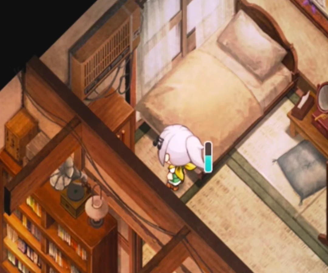 住民の個室へ入り室内を歩いているゲーム画面