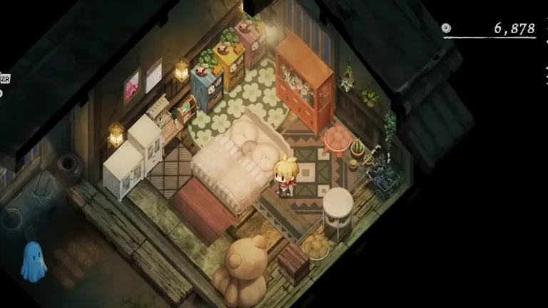 ベッド、棚、テーブル、敷物、植物を配置して模様替えが完成した家の室内ゲーム画面