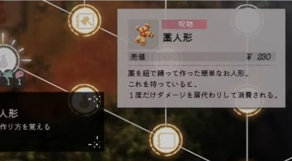 藁人形が一度だけダメージを肩代わりして消費されると表示されたゲーム画面