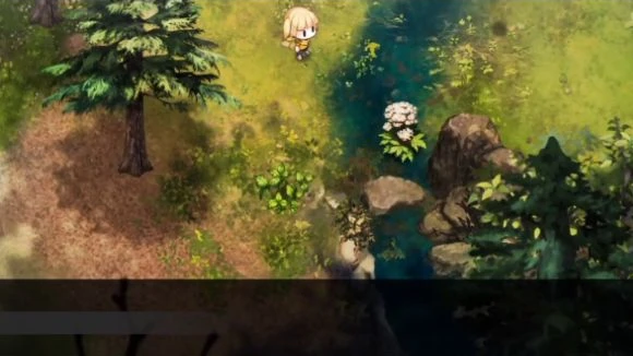 細い小川と岩のそばに白いトウキが咲くゲーム画面